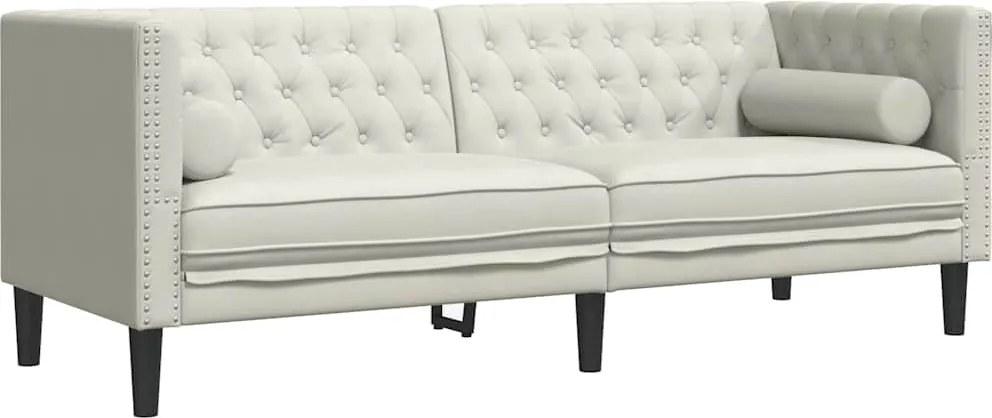 vidaXL 3 személyes krémszínű bársony Chesterfield kanapé párnákkal