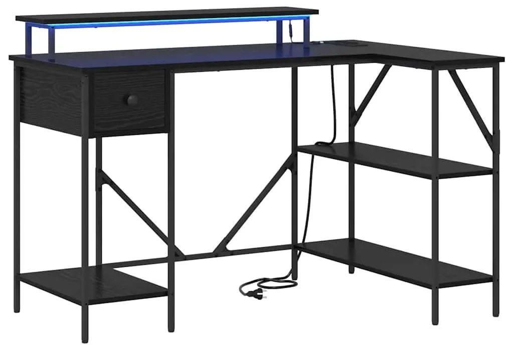 Asztal LED -es lámpákkal Musta tammi 120 x 79 x 86.5 cm Faanyag