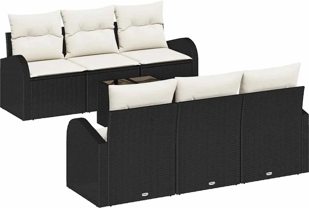 vidaXL Kerti Kanapé Szett Fekete 55 x 55 x 37 cm polirattan