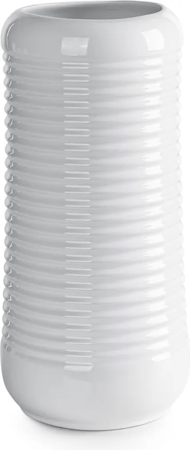 Dekorációs váza 16X34 fehér dolomitból, dombornyomott csíkokkal