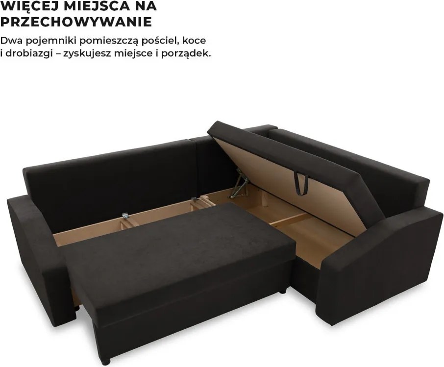 Grande Plus sarokkanapé, jobboldali, szövet anyag, fekete