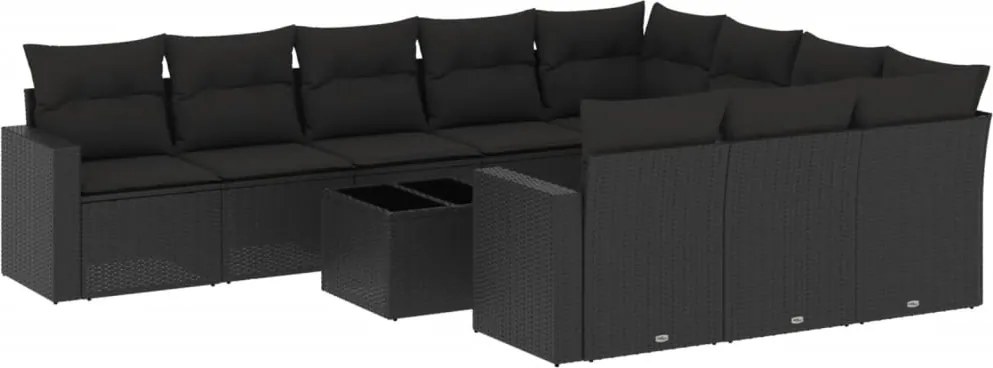vidaXL 11 részes fekete polyrattan kerti ülőgarnitúra párnákkal