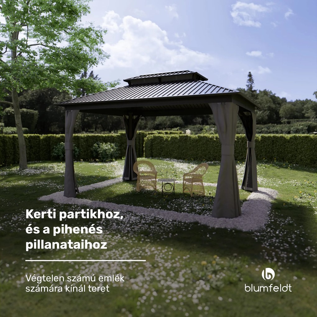 Blumfeldt ShadeFortress, pergola, 4 x 3 m, horganyzott acél tető, véd a nap, eső és a szél ellen