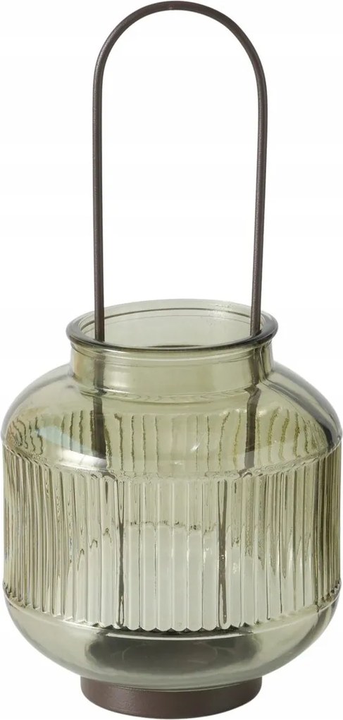 Üveg Gyertyatartó Zöld Teamécses Kerek 29 CM Fém Fogantyú