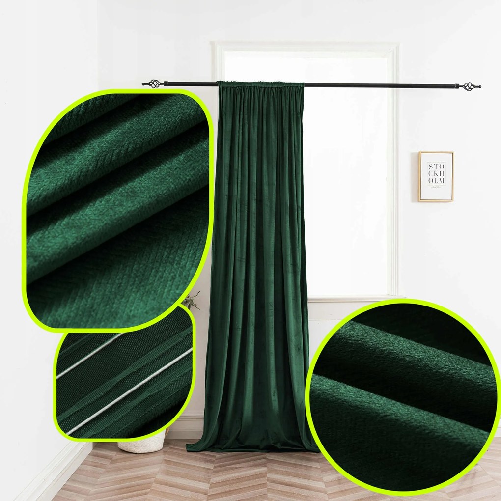 Velúr halszálka 140x250 cm – Függöny szalaggal, Stílusos és elegáns Zöld