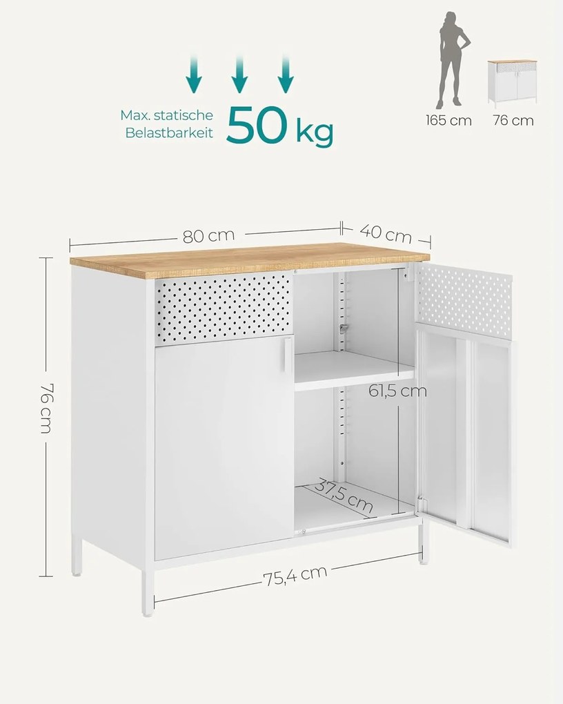 Kétajtós tárolószekrény, 80x76x40 cm, natúr bézs–fehér