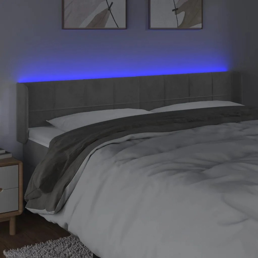 világosszürke bársony LED-es fejtámla 183 x 16 x 78/88 cm
