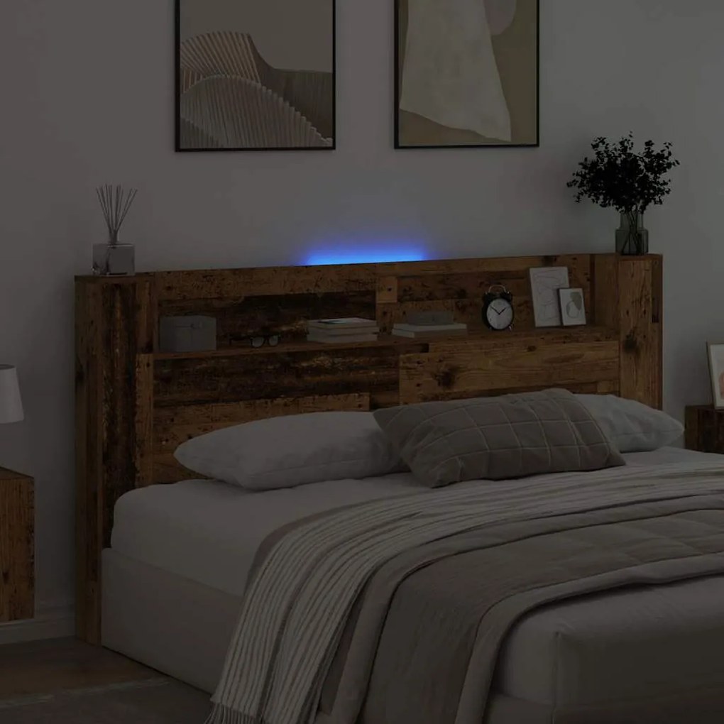 Fejtámla LED -es lámpákkal Öreg fa 200 x 15 x 103,5 cm Faanyag