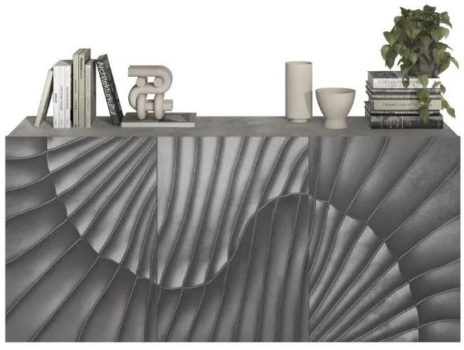 SNAKE háromajtós komód, betonhatású laminált testtel és szürke, díszített mintázatú előlapokkal