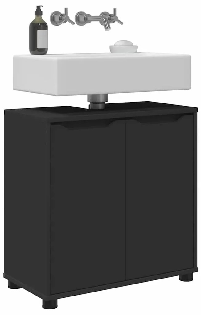 Fürdőszoba mosdószekrény ajtóval Fekete 60 x 30 x 60 cm Faanyag