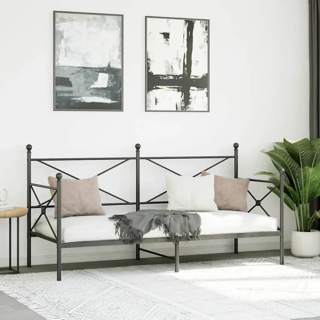 kanapéágy matrac nélkül fekete 90x200 cm acél