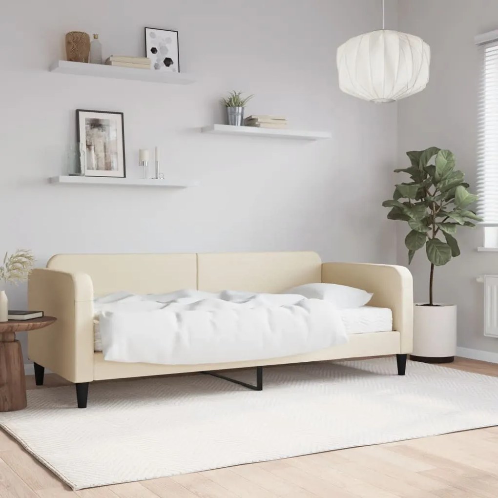 krémszínű szövet kanapéágy matraccal 100x200 cm