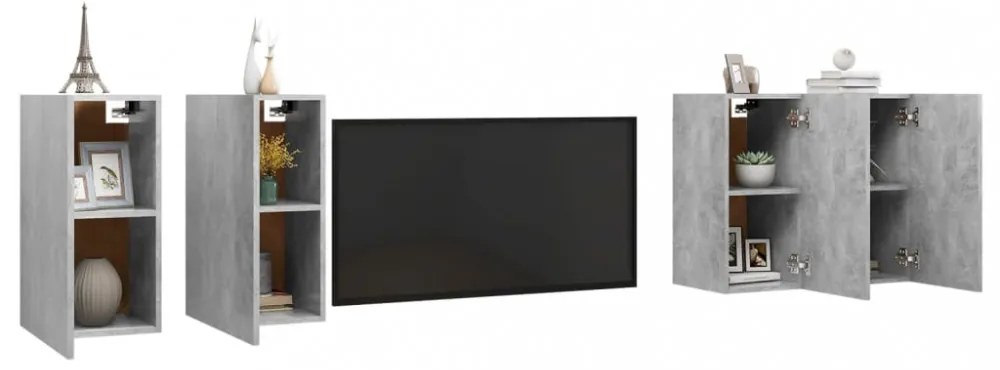 4 db betonszürke szerelt fa TV-szekrény 30,5 x 30 x 60 cm
