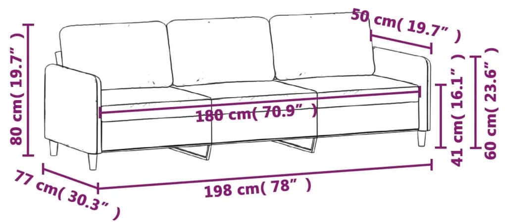 3 személyes barna bársony kanapé 180 cm