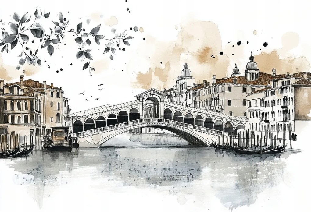 Vászonkép Canvas Város Panoráma Velence Híd Rialto Vázlat 100x75