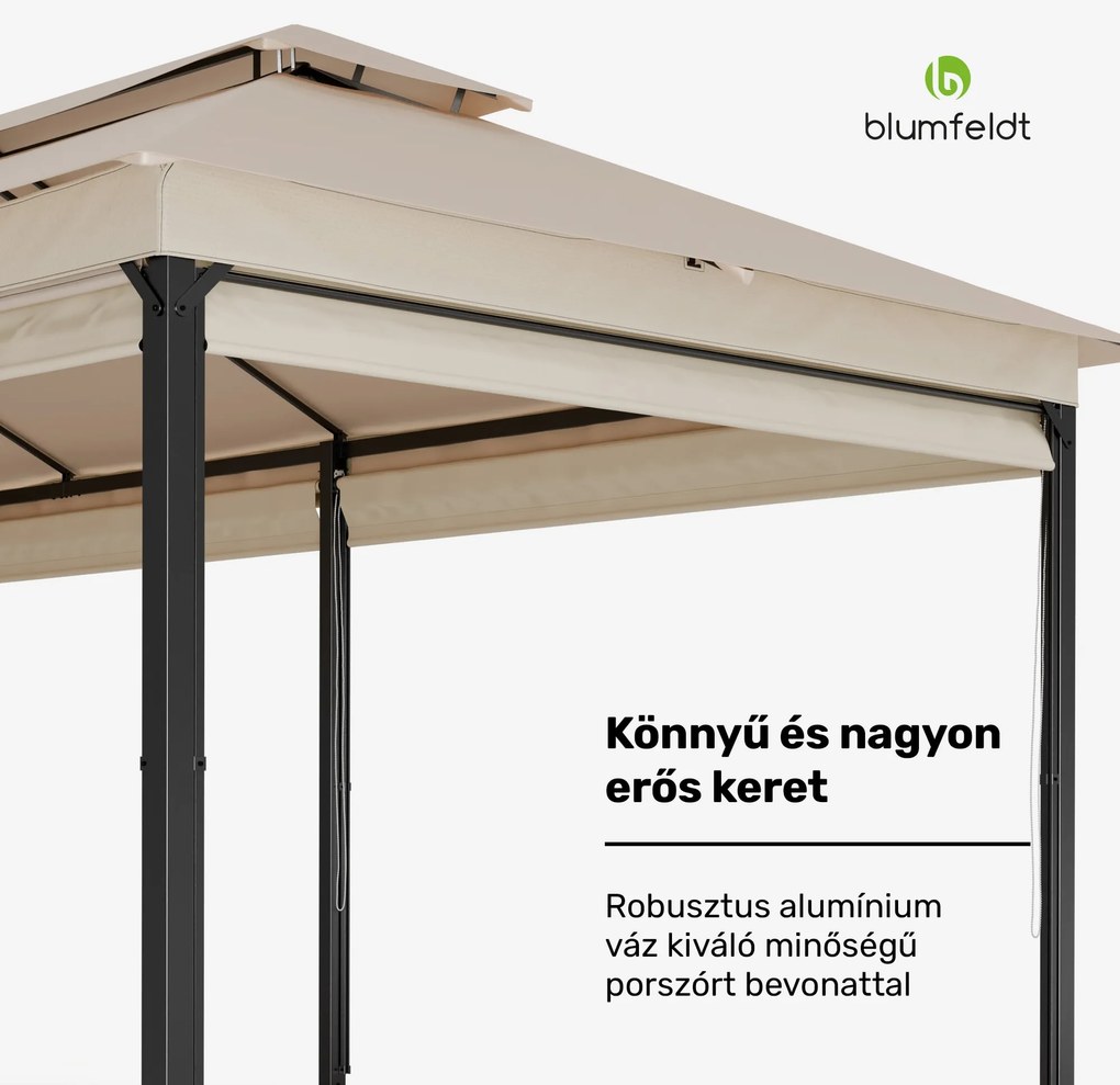 Grandezza Cortina kerti pavilon 3x6 m, időjárásálló, porfestett, oldalsó redőnyök