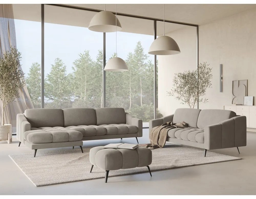 Bézs bársony sarokkanapé (bal oldali) Nalu – Makamii