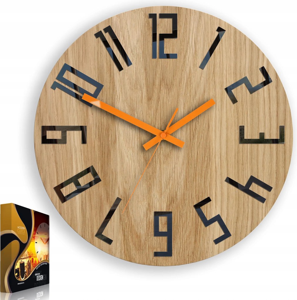 Falióra Slim Tölgy Fekete csendes óra, 33cm, nappaliba