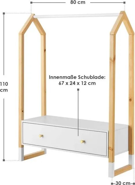 Gyerekruhatartó természetes elemekkel és fiókkal fehér