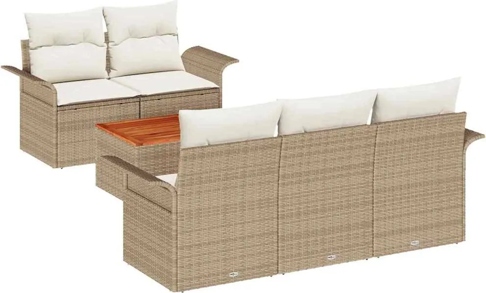 vidaXL Kerti Kanapé Szett párnával 6 pcs Bézs polirattan