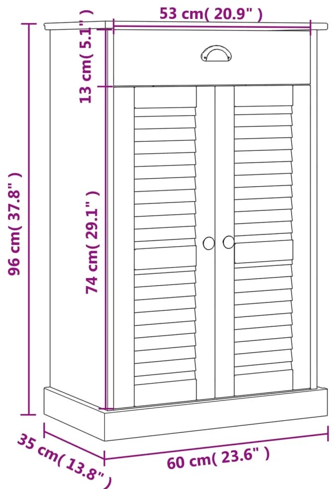 VIGO tömör fenyőfa cipőszekrény 60x35x96 cm