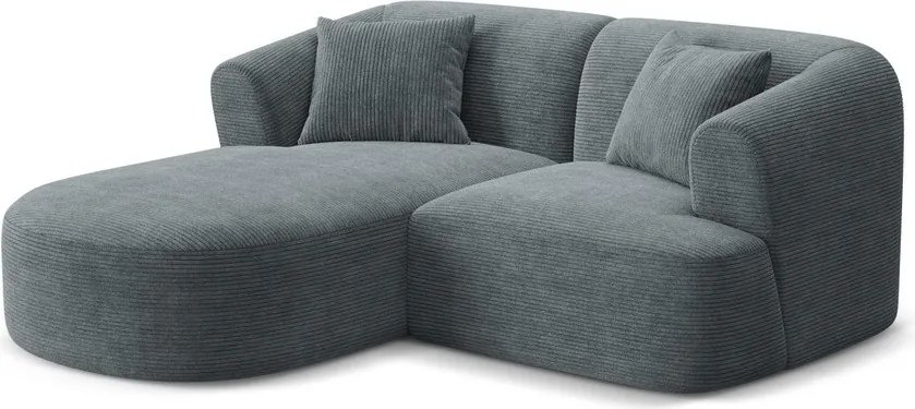 Sötétszürke kordbársony sarokkanapé (bal oldali-heverő résszel) Campi – Cosmopolitan Design