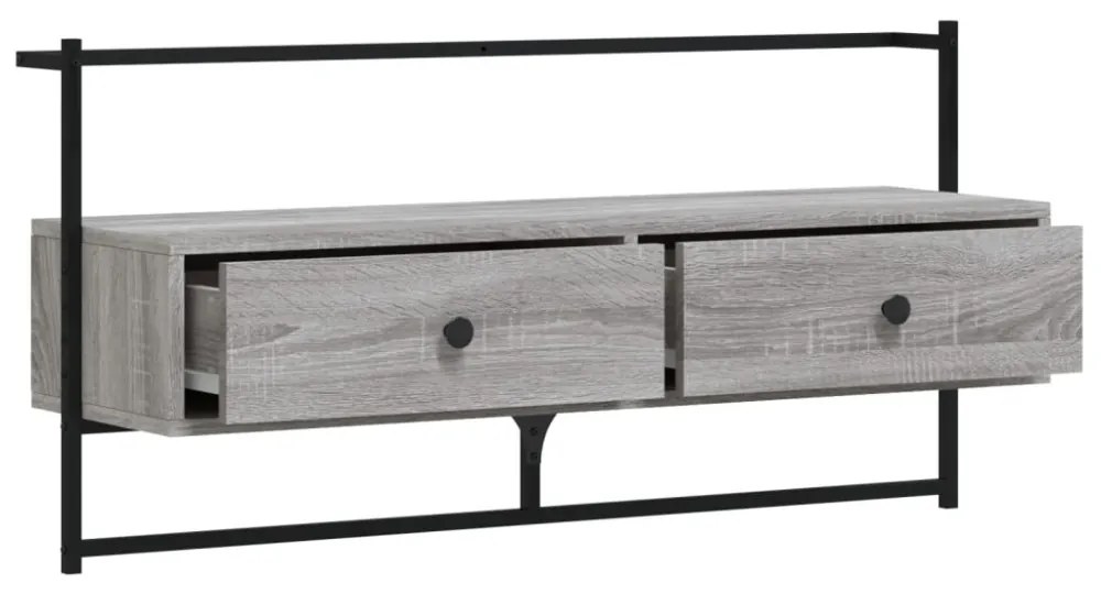 szürke sonoma színű szerelt fa fali TV szekrény 100,5x30x51 cm