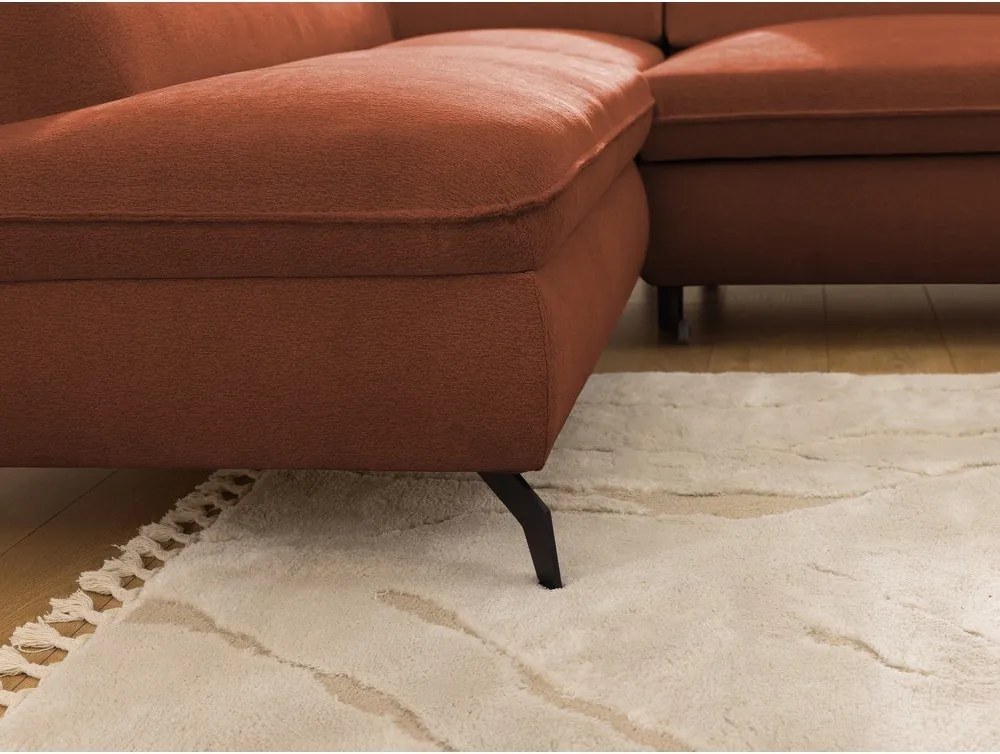 Terrakotta színű zsenília sarokkanapé (bal oldali-L alakú) Marbeya – Ropez