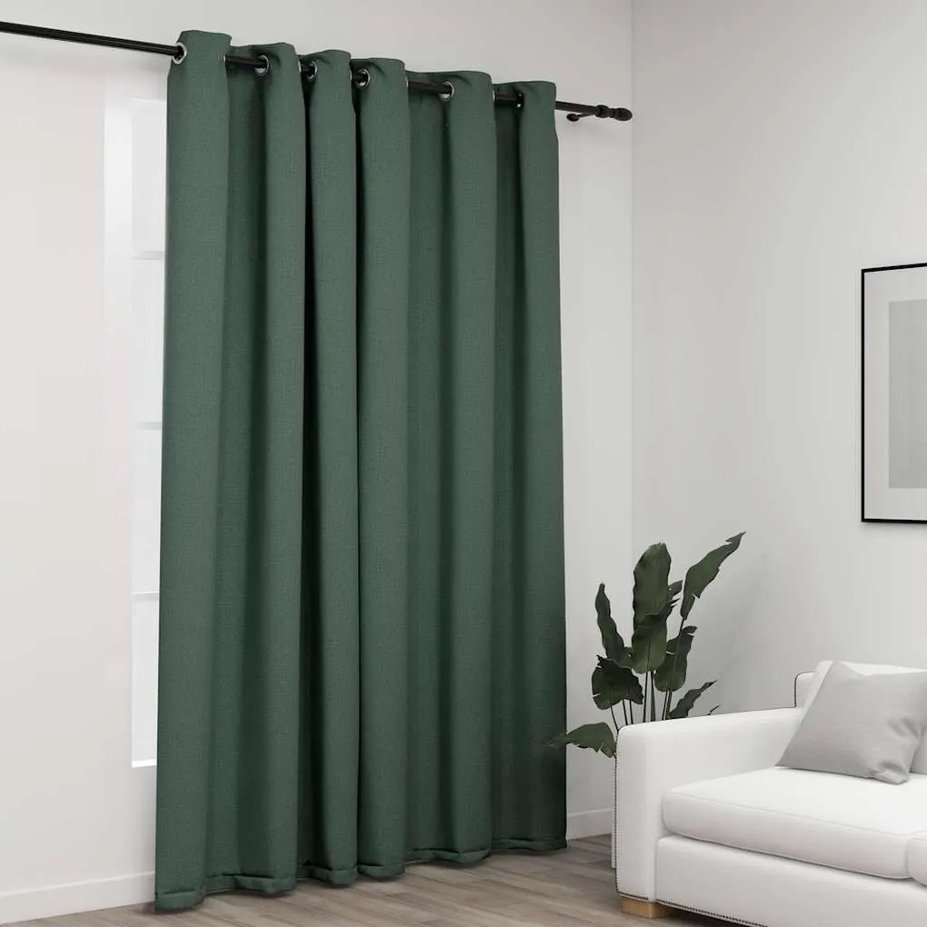 vidaXL zöld vászonhatású sötétítőfüggöny fűzőkarikával 290 x 245 cm