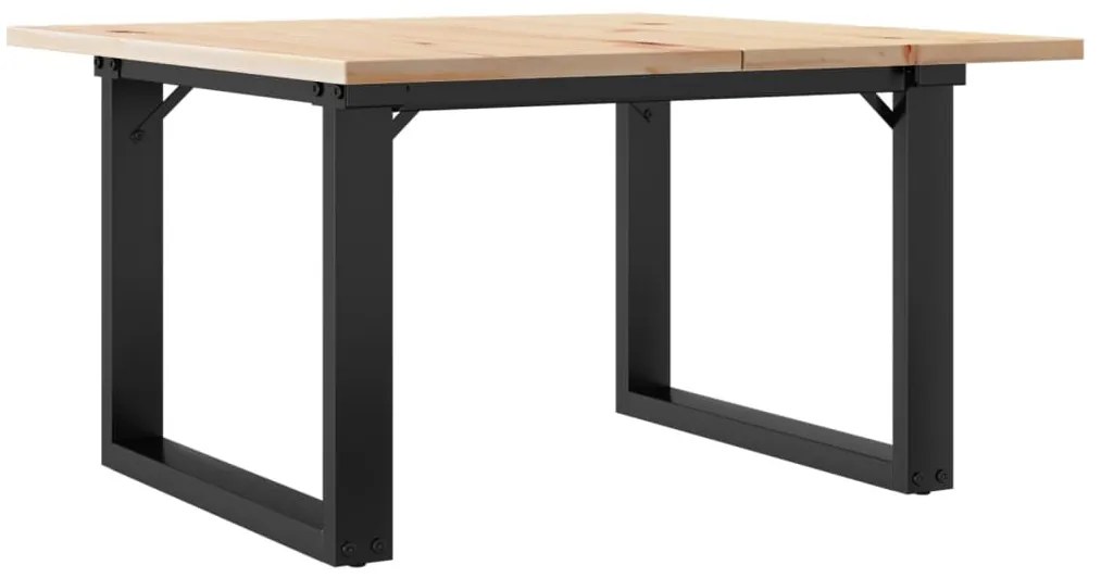tömör fenyőfa és acél dohányzóasztal O-vázzal 60x60x40 cm