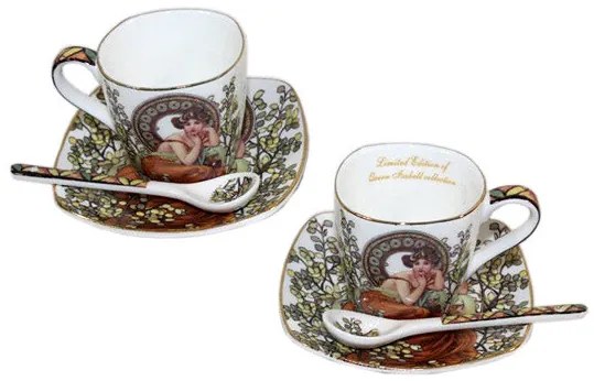 Porcelán két személyes eszpresszó kávés csésze aljjal Mucha Topaz