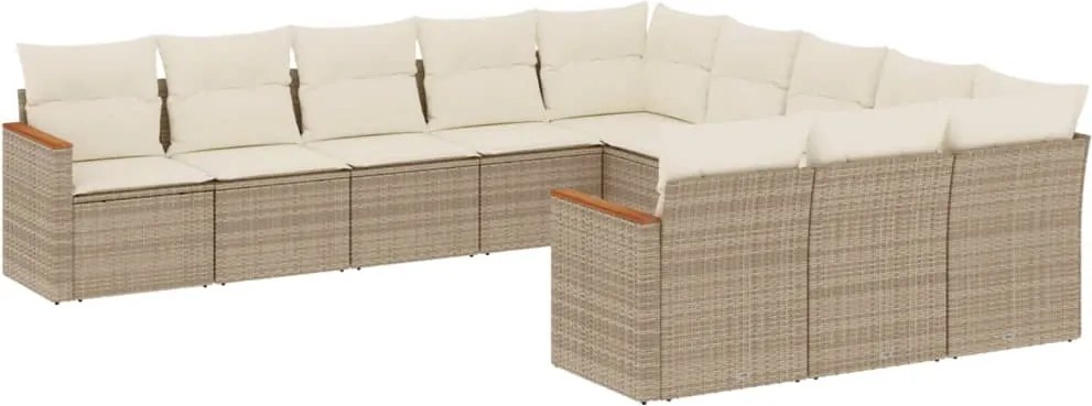vidaXL 11 részes bézs polyrattan kerti ülőgarnitúra párnákkal