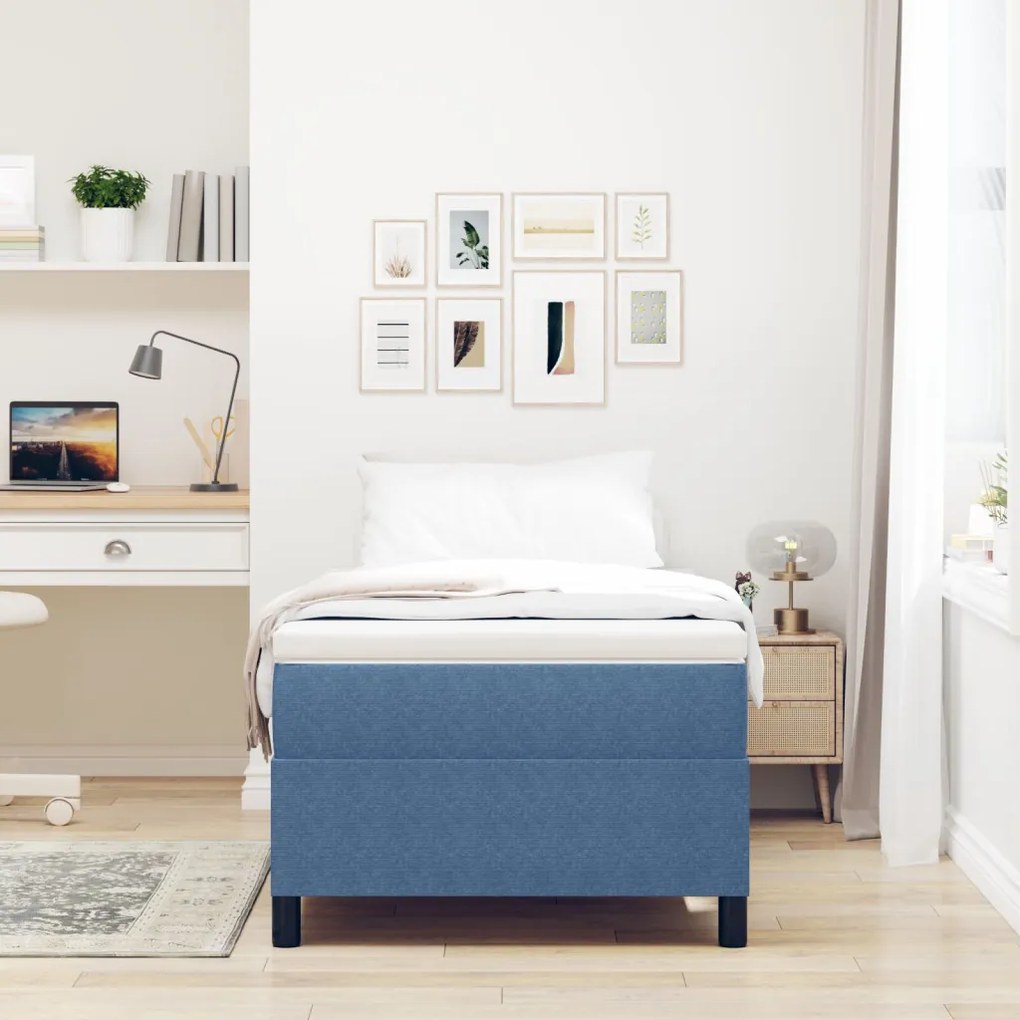 Box Spring Ágy Matraccal Kék Kordbársony Szövet 90 x 190 cm