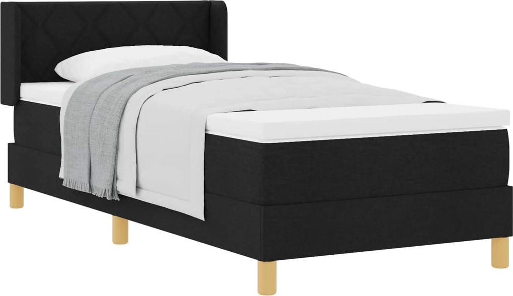 vidaXL Boxrugós ágy matracmal Fekete 200 x 90 cm Poliészter