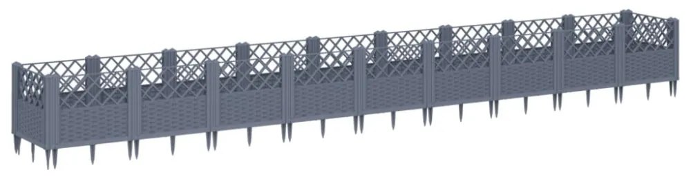 szürke PP kerti virágláda cövekekkel 363,5 x 43,5 x 43,5 cm