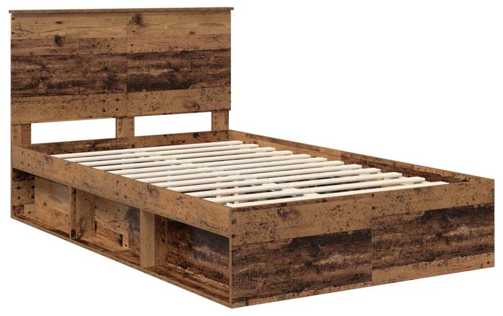 vidaXL Ágykeret fejtámlával fiókkal Öreg fa 135 x 190 cm Tömör fenyőfa