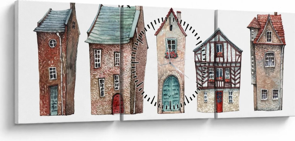 Kép - Akvarell házak (órával) (90x30 cm)
