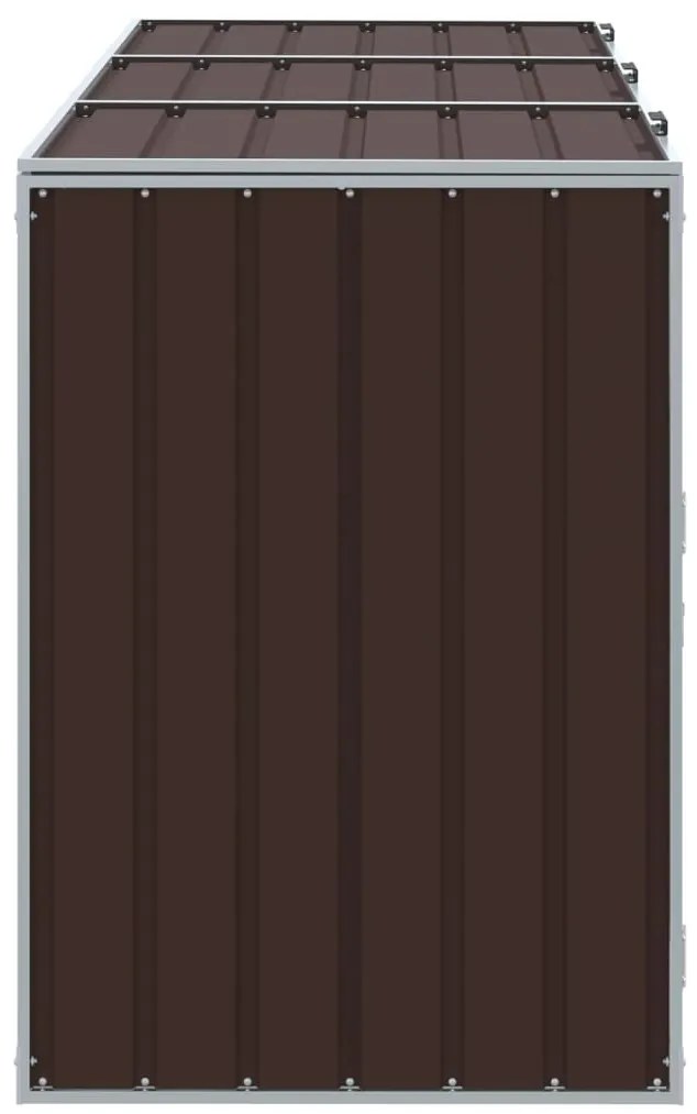 barna acél kerekes szemetes tároló 3 szemeteskukához 216 x 81 x 115 cm