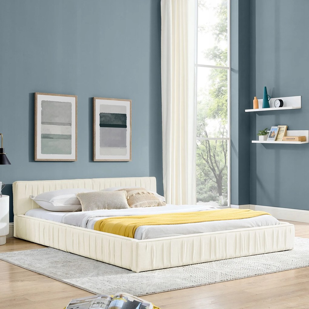 Franciaágy 160*200 cm Kárpitozott ágy Vas váz Zsenília Bézs