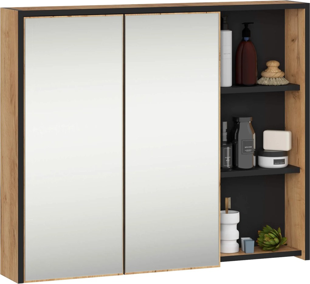 Vami W90 2D3P Fürdőszobai Falis Szekrény Lo Craft/fekete Akd