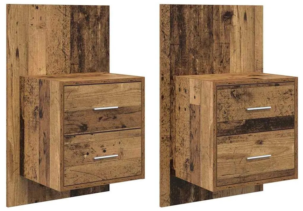 vidaXL Fali éjjeli szekrény 2 pcs Öreg fa 48,5 x 32,5 x 80 cm Faanyag