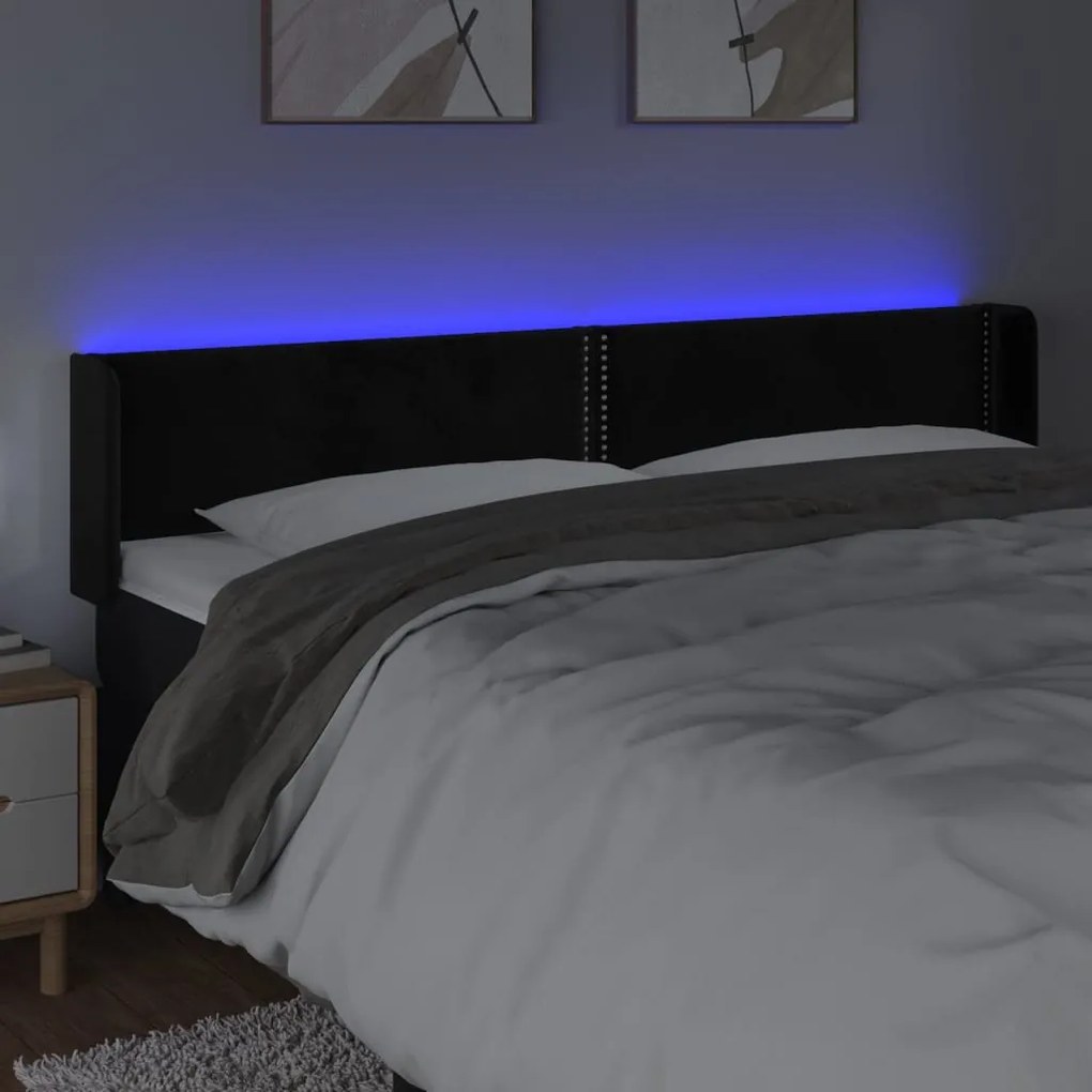 fekete bársony LED-es fejtámla 203 x 16 x 78/88 cm