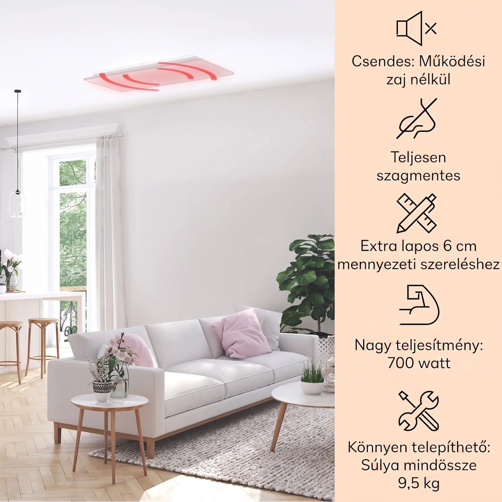 Klarstein Wondersky, infravörös mennyezeti hősugárzó, 120 x 60 x 6,5 cm (SzxMxM), 700 W, IP45