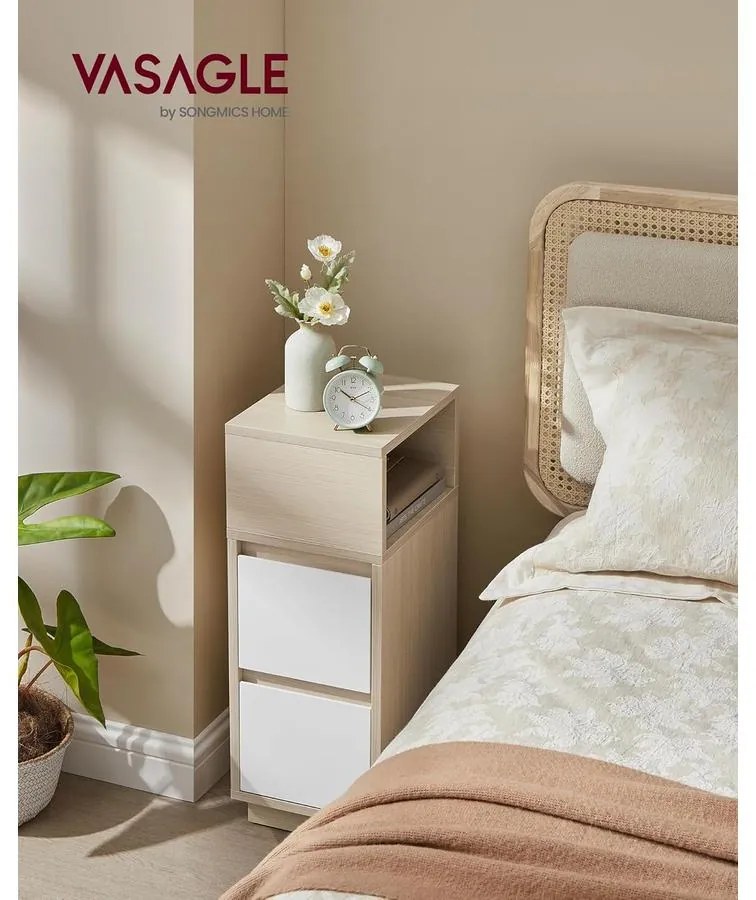Éjjeliszekrény, 2 fiók, nyitott rekesz,natúr bézs, felhőfehér