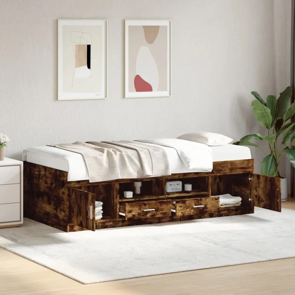 füstös tölgy kanapéágy fiókkal matrac nélkül 100x200 cm