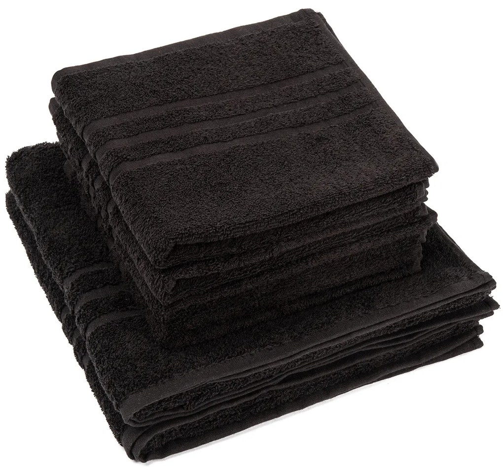 Classic kéztörlő és törölköző szett, fekete, 4 db 50 x 100 cm, 2 db 70 x 140 cm, 4 db 50 x 100 cm, 2 db 70 x 140 cm