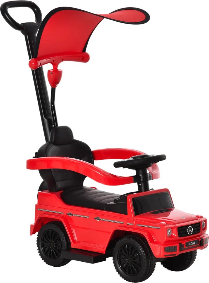 HOMCOM Ride-on autó tolókarral Mercedes-Benz G350 Ride-on jármű kormánykerékkel 3 az 1-ben tolható autó, piros