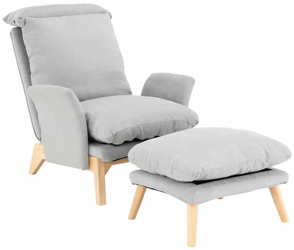 ZANDER szürke szövet fotel lábtartóval