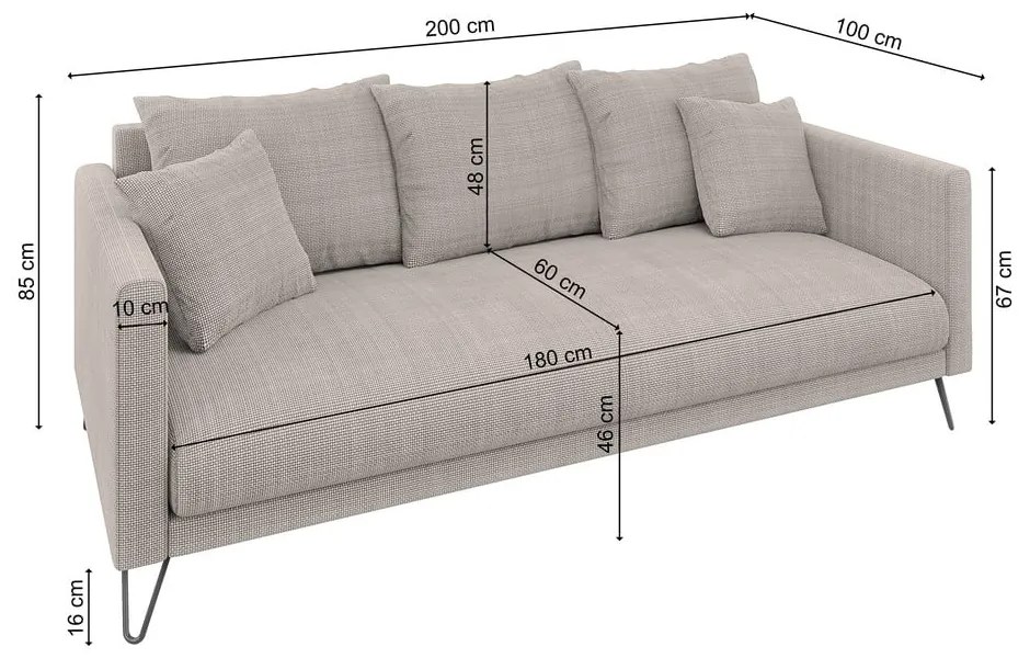 Világosbarna zsenília kanapé 200 cm Freya – Ropez