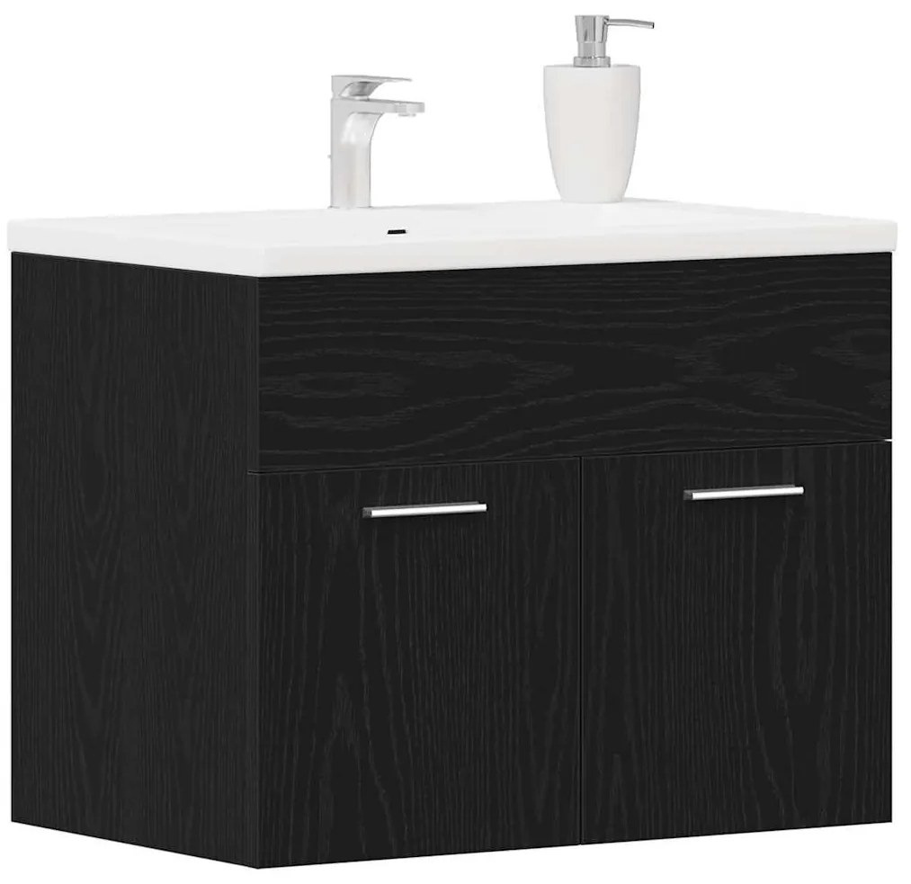 Fekete tölgy szerelt fa mosdószekrény 60x38,5x46 cm